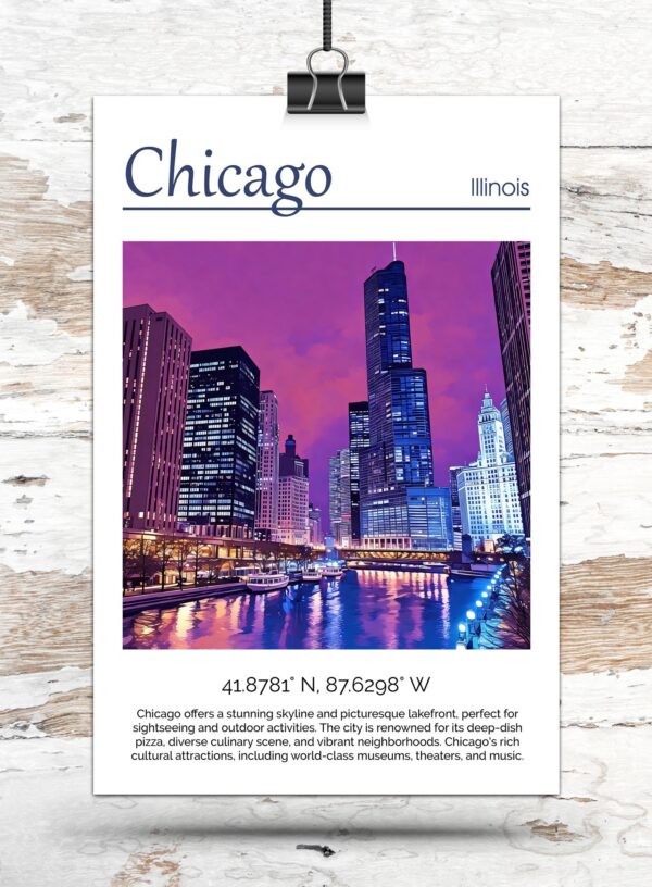 Chicago Illinois  watercolor, Chicago Illinois wall art, Chicago print canvas wall art,  Chicago watercolor wall art - Image 3