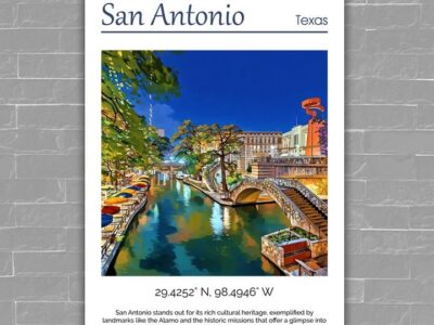 Custom Printed San Antonio travel art Canvas - Cityscape Wall Decor, San Antonio Texas  canvas wall art print, San Antonio Texas Print