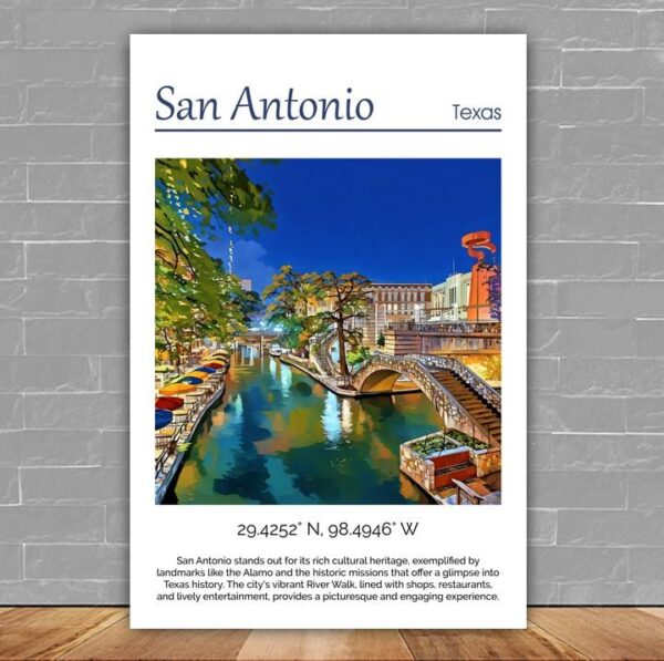Custom Printed San Antonio travel art Canvas - Cityscape Wall Decor, San Antonio Texas  canvas wall art print, San Antonio Texas Print