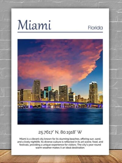 Miami Canvas, Miami Print, Miami wall art, Miami travel art print, Miami Florida, Miami poster