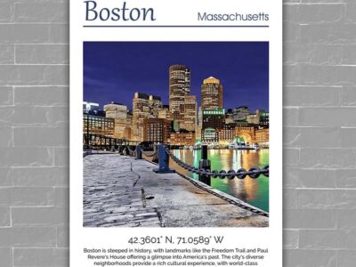 Boston Harbor travel art canvas print, Boston canvas, Boston Print, Boston wall art, Boston Harbor at night