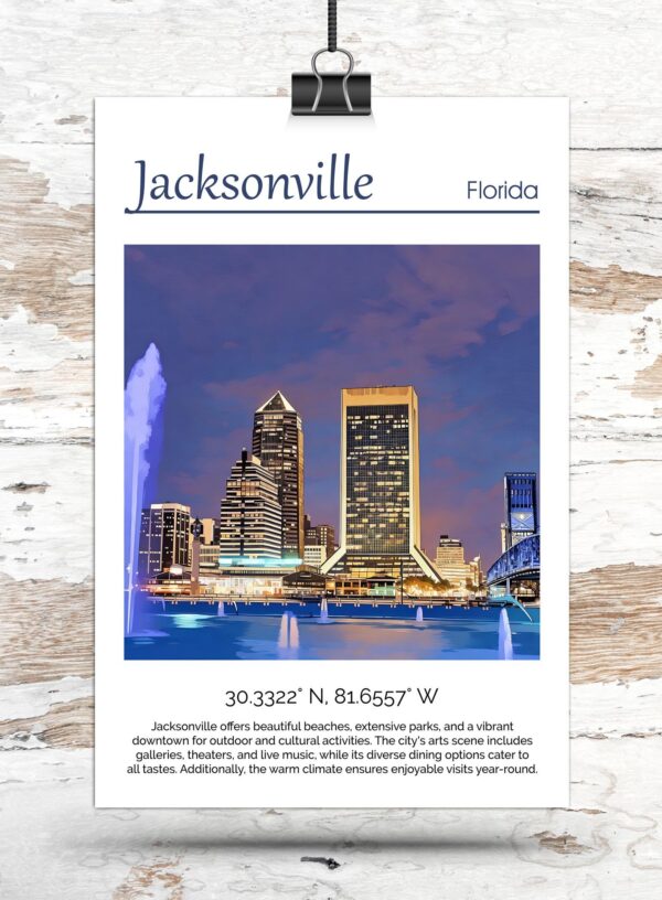 Jacksonville Canvas, Jacksonville Print, Jacksonville wall art, Jacksonville travel art print, Jacksonville Florida, Jacksonville poster - Image 3