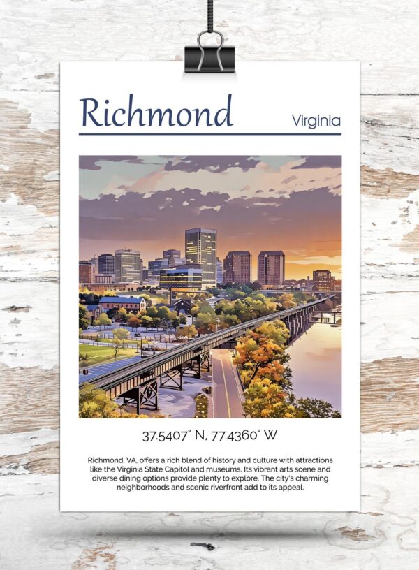 Richmond Travel art print, Richmond Canvas Print,  Richmond wall art, Richmond wall art, Richmond Virginia, Richmond  poster - Image 3