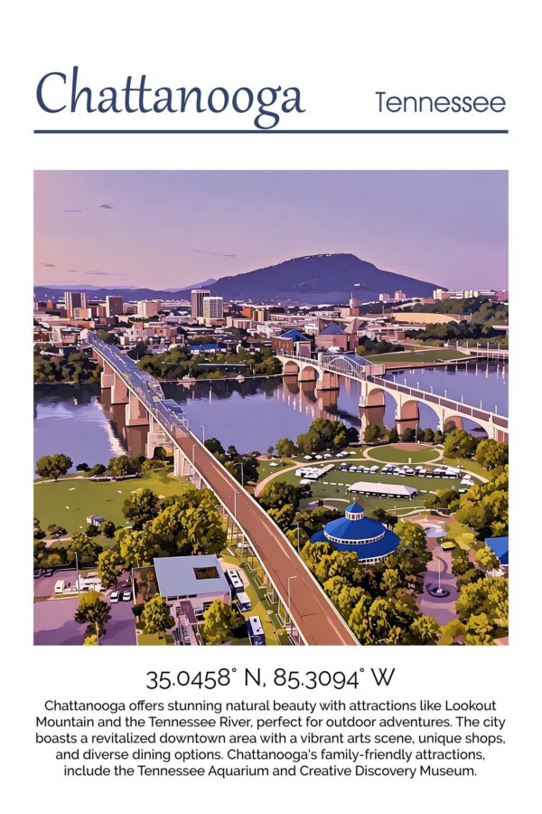 Chattanooga TN Skyline Wall Art - Custom Canvas - Cityscape Printed Fine Art Print, Chattanooga historical canvas, Chattanooga travel art - Image 4
