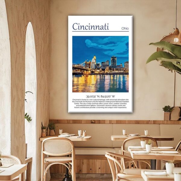 Cincinnati Canvas,  Cincinnati Print,  Cincinnati wall art, Cincinnati travel art print, Cincinnati Illinois ,  Cincinnati poster - Image 2