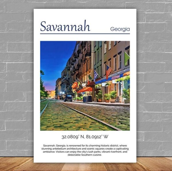 Savannah Georgia canvas watercolor, Savannah GA Wall Art, Savannah Georgia Print, Canvas wall art, Savannah Georgia Watercolor wall art