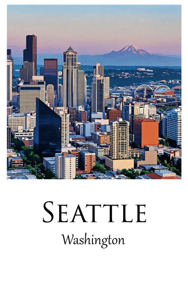 Seattle Washington  watercolor, Seattle wall art, Seattle canvas wall art, Seattle watercolor wall art, Seattle travel art - Image 4