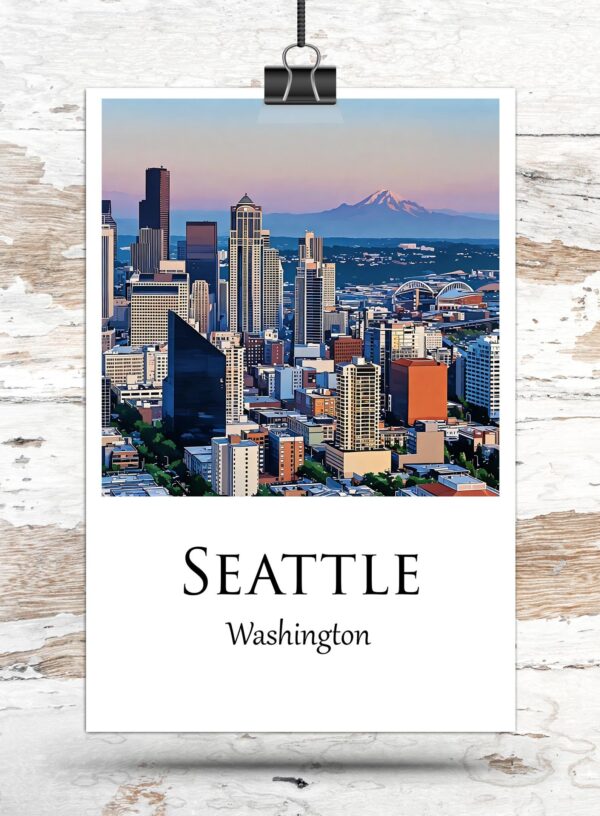 Seattle Washington  watercolor, Seattle wall art, Seattle canvas wall art, Seattle watercolor wall art, Seattle travel art - Image 3
