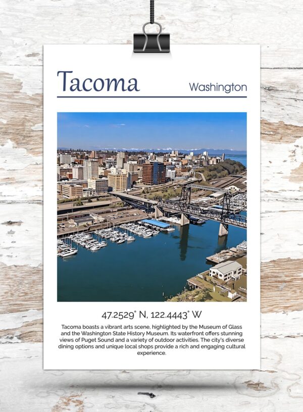 Tacoma Washington  Tacoma watercolor, Tacoma  wall art, Tacoma  canvas wall art,  Tacoma watercolor wall art, Tacoma travel art - Image 3