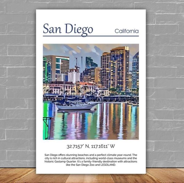 San Diego Canvas, San Diego Print,  San Diego wall art San Diego   travel art print, San Diego California  poster