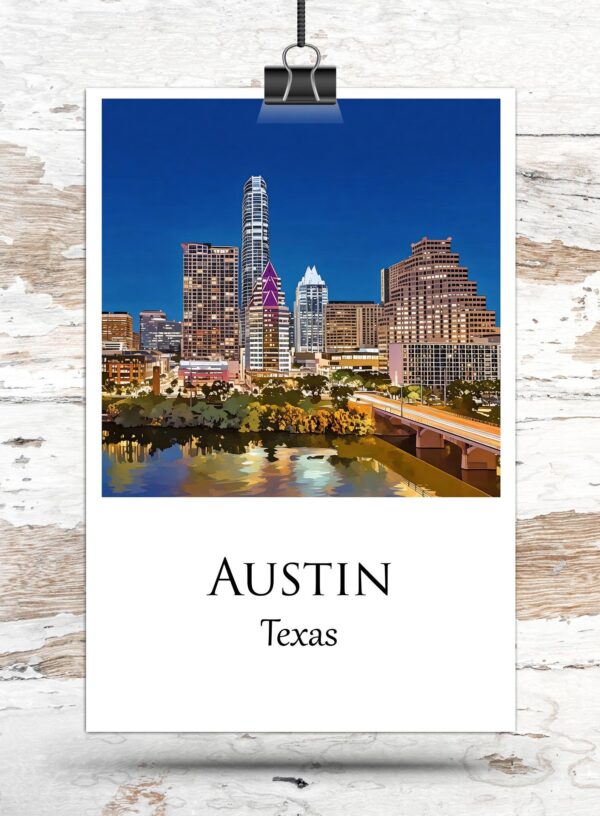 Austin Texas canvas watercolor, Austin Texas Wall Art, Austin Texas Print, Canvas wall art, Austin Texas Watercolor wall art - Image 3