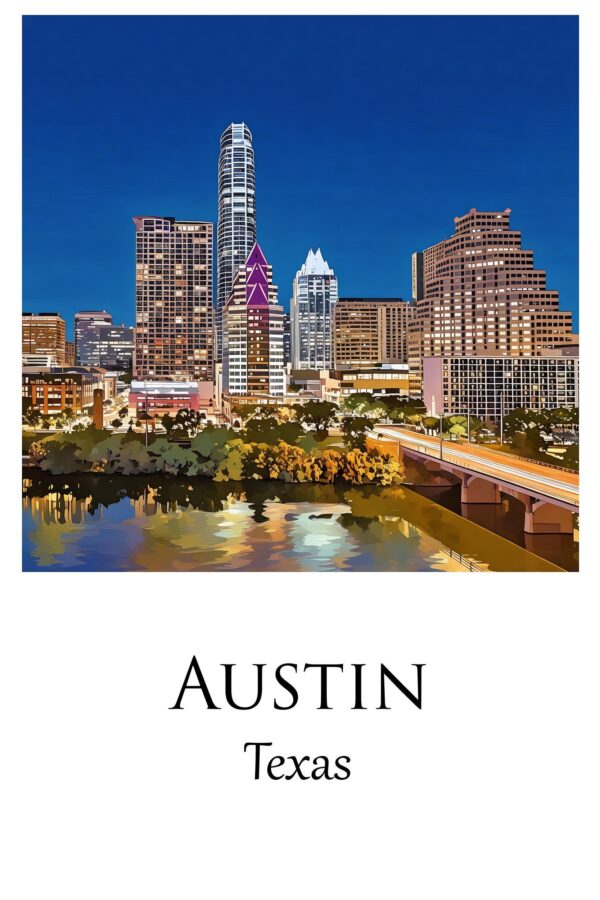 Austin Texas canvas watercolor, Austin Texas Wall Art, Austin Texas Print, Canvas wall art, Austin Texas Watercolor wall art - Image 4