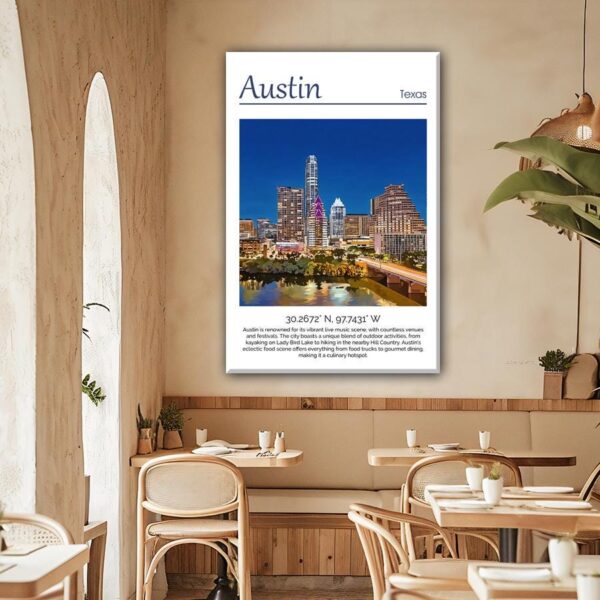 Austin Texas canvas watercolor, Austin Texas Wall Art, Austin Texas Print, Canvas wall art, Austin Texas Watercolor wall art - Image 2