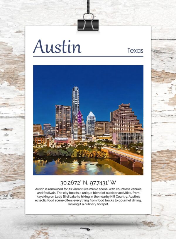 Austin Texas canvas watercolor, Austin Texas Wall Art, Austin Texas Print, Canvas wall art, Austin Texas Watercolor wall art - Image 3