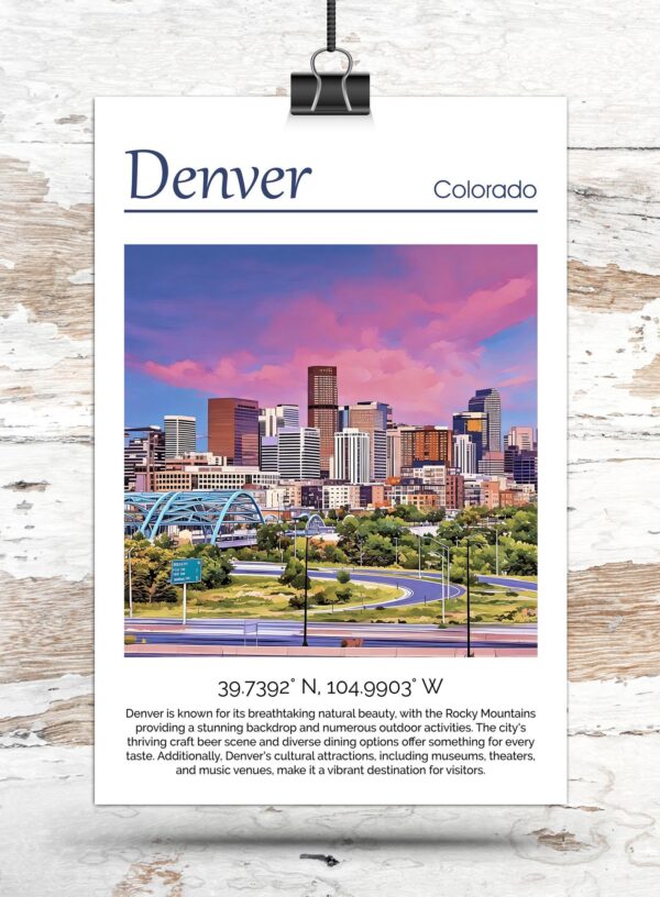 Denver travel art canvas. Denver wall art, Denver print, Denver Canvas, Denver decor. Denver Colorado - Image 3