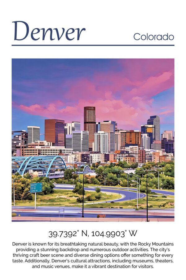 Denver travel art canvas. Denver wall art, Denver print, Denver Canvas, Denver decor. Denver Colorado - Image 4