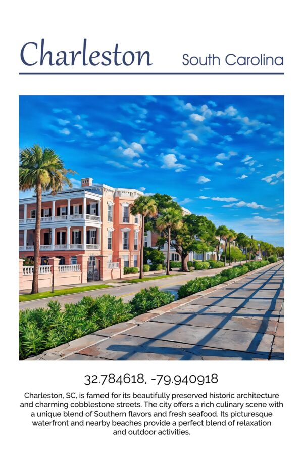 Charleston Canvas, Charleston Print, Charleston wall art, Charleston Battery travel art print, Charleston South Carolina, Charleston  poster - Image 4
