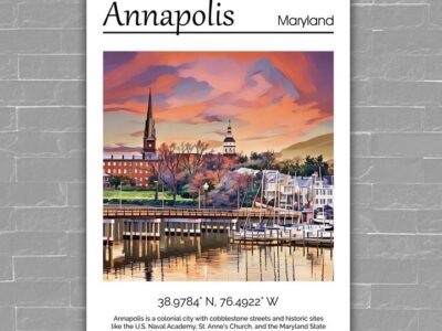 Annapolis Maryland canvas watercolor, Annapolis MD Wall Art, Annapolis Print, Annapolis Canvas wall art,  Annapolis Watercolor wall
