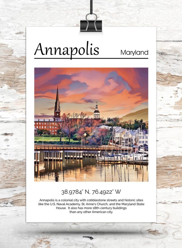 Annapolis Maryland canvas watercolor, Annapolis MD Wall Art, Annapolis Print, Annapolis Canvas wall art,  Annapolis Watercolor wall - Image 3