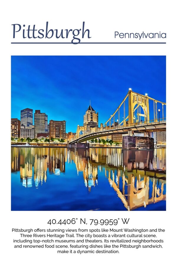 Pittsburgh travel art canvas print, Pittsburgh  wall art, Pittsburgh  canvas art,   Pittsburgh  watercolor canvas wall art, Pittsburgh print - Image 4