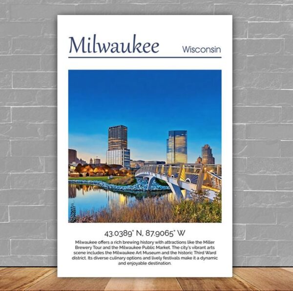 Milwaukee travel art canvas print, Milwaukee wall art, Milwaukee canvas art,  Milwaukee watercolor canvas wall art,  Milwaukee print