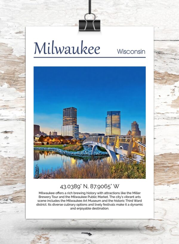 Milwaukee travel art canvas print, Milwaukee wall art, Milwaukee canvas art,  Milwaukee watercolor canvas wall art,  Milwaukee print - Image 3