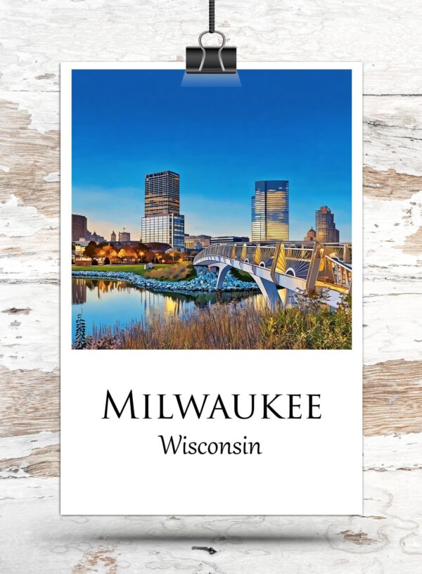 Milwaukee travel art canvas print, Milwaukee wall art, Milwaukee canvas art,  Milwaukee watercolor canvas wall art,  Milwaukee print - Image 3