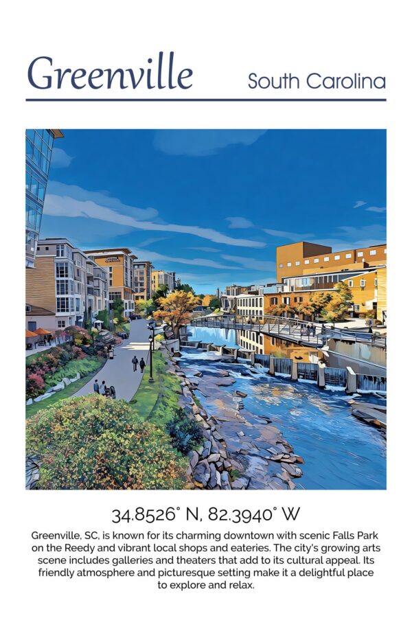 Greenville travel art canvas print, Greenville  wall art, Greenville  canvas art,  Greenville  watercolor canvas wall art, Greenville  print - Image 4