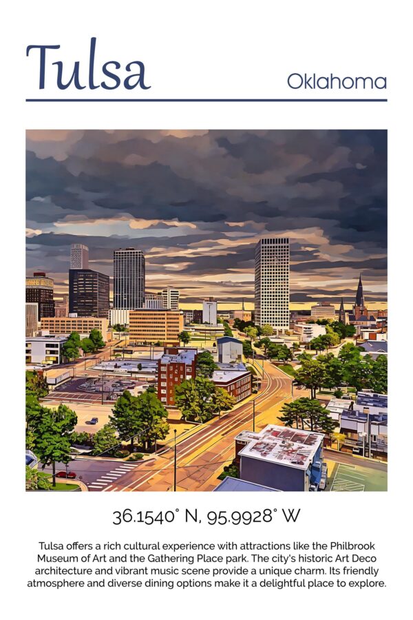 Tulsa travel art canvas print, Tulsa wall art, Tulsa canvas art,   Tulsa watercolor canvas wall art, Tulsa Arizona print - Image 4