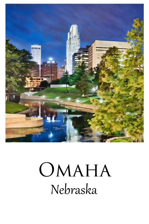 Omaha travel art canvas print, Omaha wall art, Omaha canvas art,   Omaha watercolor canvas wall art,  Omaha Nebraska print - Image 4