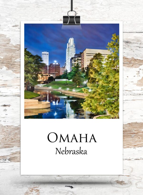 Omaha travel art canvas print, Omaha wall art, Omaha canvas art,   Omaha watercolor canvas wall art,  Omaha Nebraska print - Image 3