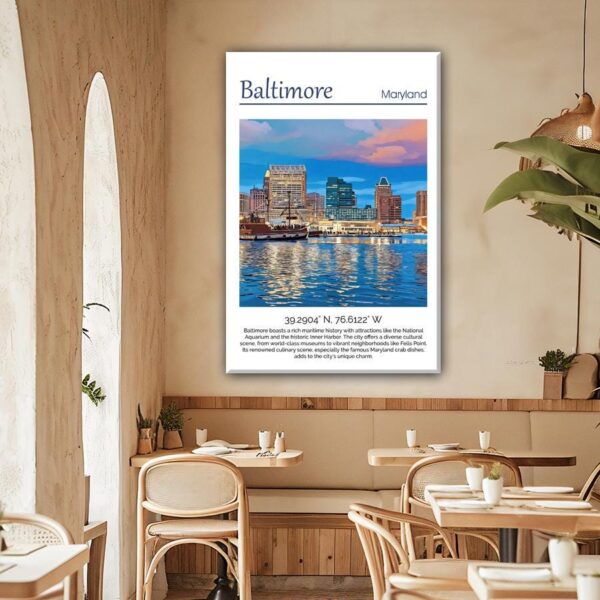Baltimore travel art canvas print, Baltimore wall art, Baltimore canvas art,  Baltimore watercolor canvas wall art,  Baltimore print - Image 2