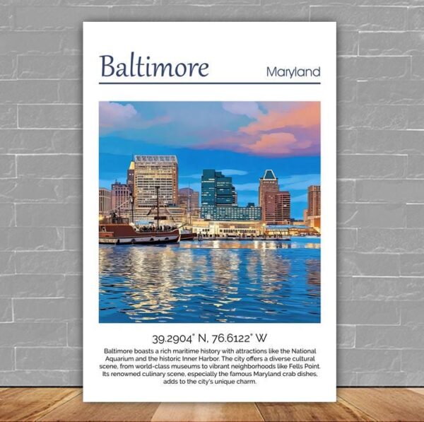 Baltimore travel art canvas print, Baltimore wall art, Baltimore canvas art,  Baltimore watercolor canvas wall art,  Baltimore print