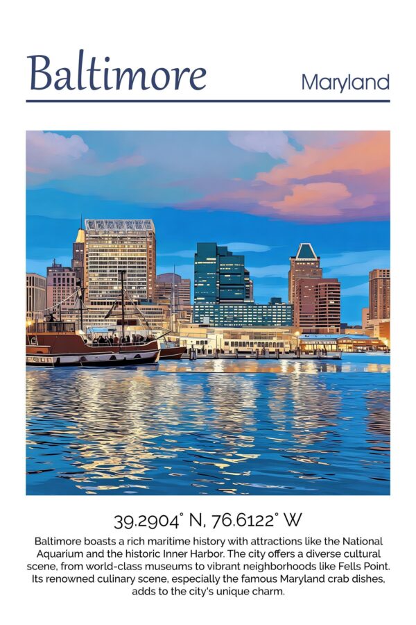 Baltimore travel art canvas print, Baltimore wall art, Baltimore canvas art,  Baltimore watercolor canvas wall art,  Baltimore print - Image 4