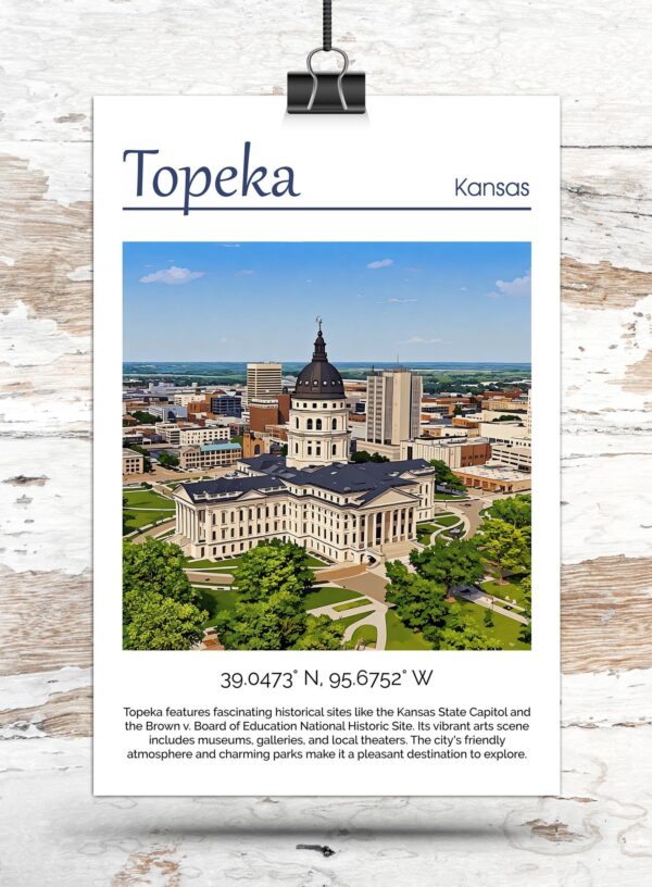 Topeka travel art canvas print, Topeka  wall art, Topeka canvas art,   Topeka  watercolor canvas wall art, Topeka Kansas print - Image 3