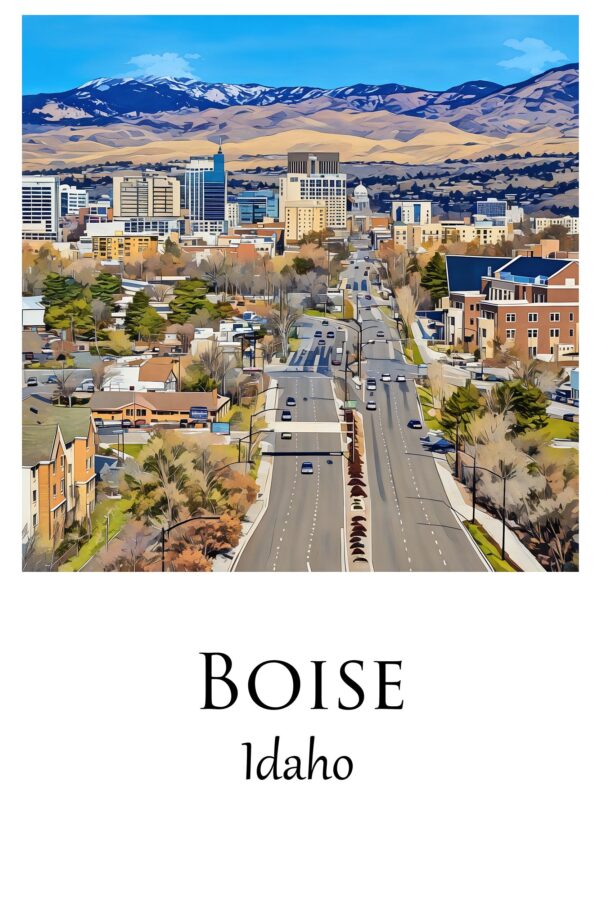 Boise travel art canvas print, Boise  wall art, Boise canvas art,   Boise watercolor canvas wall art, Boise Idaho print - Image 4