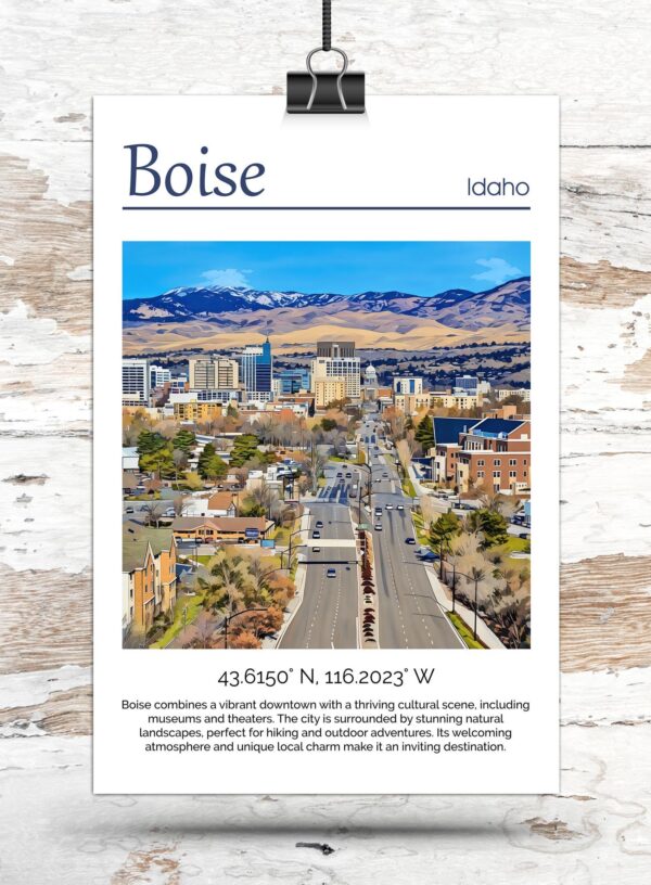 Boise travel art canvas print, Boise  wall art, Boise canvas art,   Boise watercolor canvas wall art, Boise Idaho print - Image 3