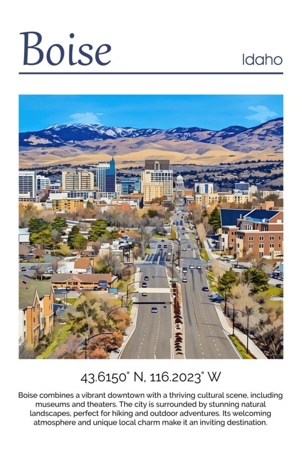 Boise travel art canvas print, Boise  wall art, Boise canvas art,   Boise watercolor canvas wall art, Boise Idaho print - Image 4