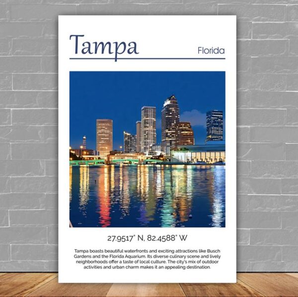Tampa travel art canvas print,  Tampa wall art, Tampa canvas art,   Tampa watercolor canvas wall art, Tampa Florida print