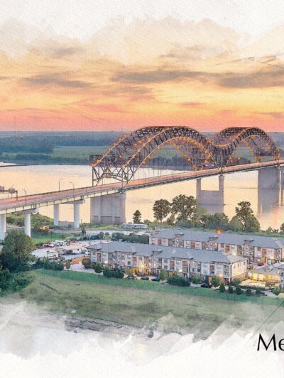 Watercolor print of Memphis Tennessee, the border is white
