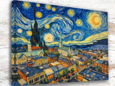 Fredericksburg VA Starry Night Canvas Art | Historic Fredericksburg Aerial Wall Art