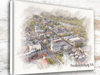 Fredericksburg, Virginia Watercolor Print | Historic Downtown Aerial Cityscape Wall Art